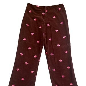 Lilly Pulitzer Brown Cordoruy Pants 10 Pink Bee Embroidery Vintage Preppy Fall